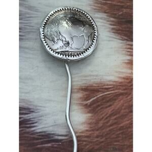 Vintage Buffalo Nickel Set In Sterling Silver Bezel Cowboy Toothpick - Hat Pin